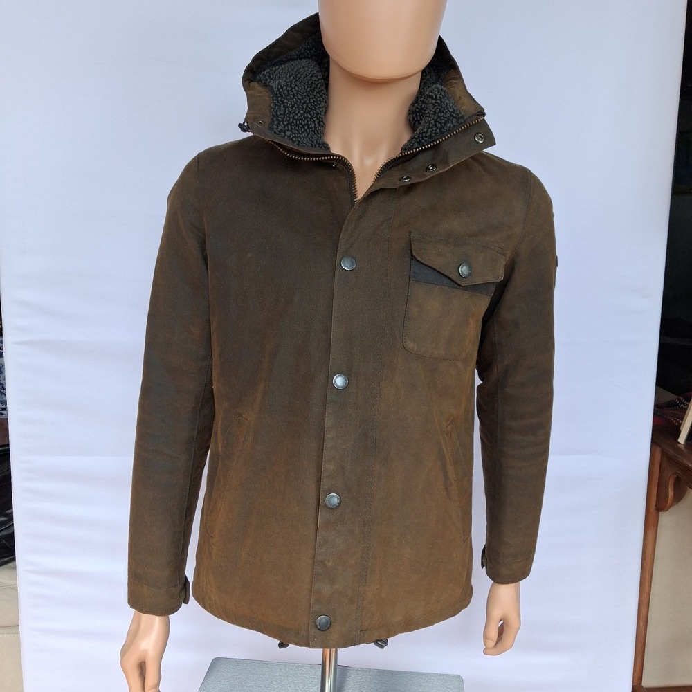 Barbour International Wax Jacket in olive green. heavy waxed cotton outer. S